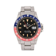 Quadrante nero originale Rolex GMT Master 16750 Bicchierini, anno 1988, con indici luminescenti e vetro plastica Plexiglas